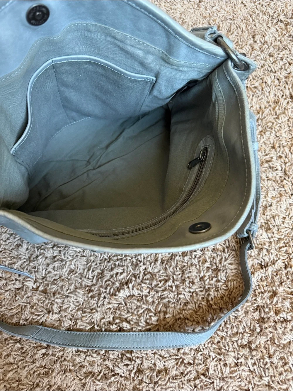 Real leather blue/gray hobo bag